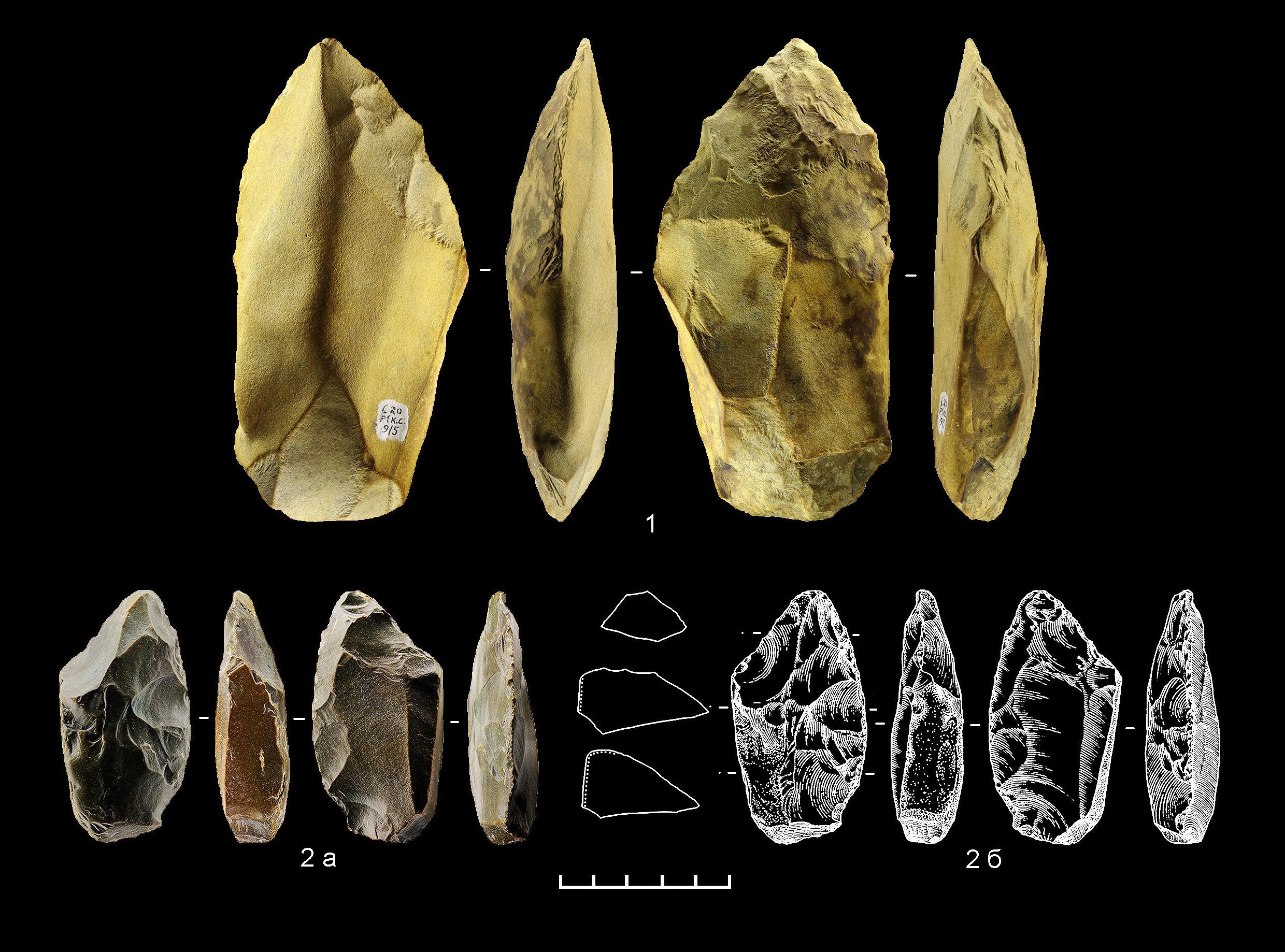 Каменные орудия раннесреднепалеолитической стоянки Сорокин