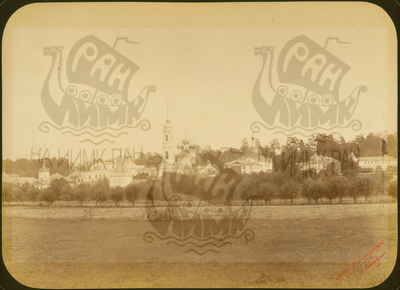 Q.164 - 16  Оптина Введенская Макарьева пустынь близ г.Козельска. Общий вид монастыря от дороги из Козельска. Снимок Гольдберга, май 1887  года. 