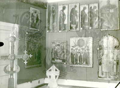 Новгород: Губернский музей – вид части зала с экспозиции, снимок Ф. М. Морозова, 1920-е гг.